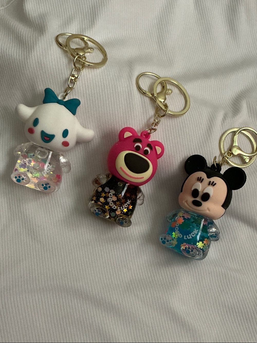Cute Character Glitter Keychain Trio - White, Pink, Black